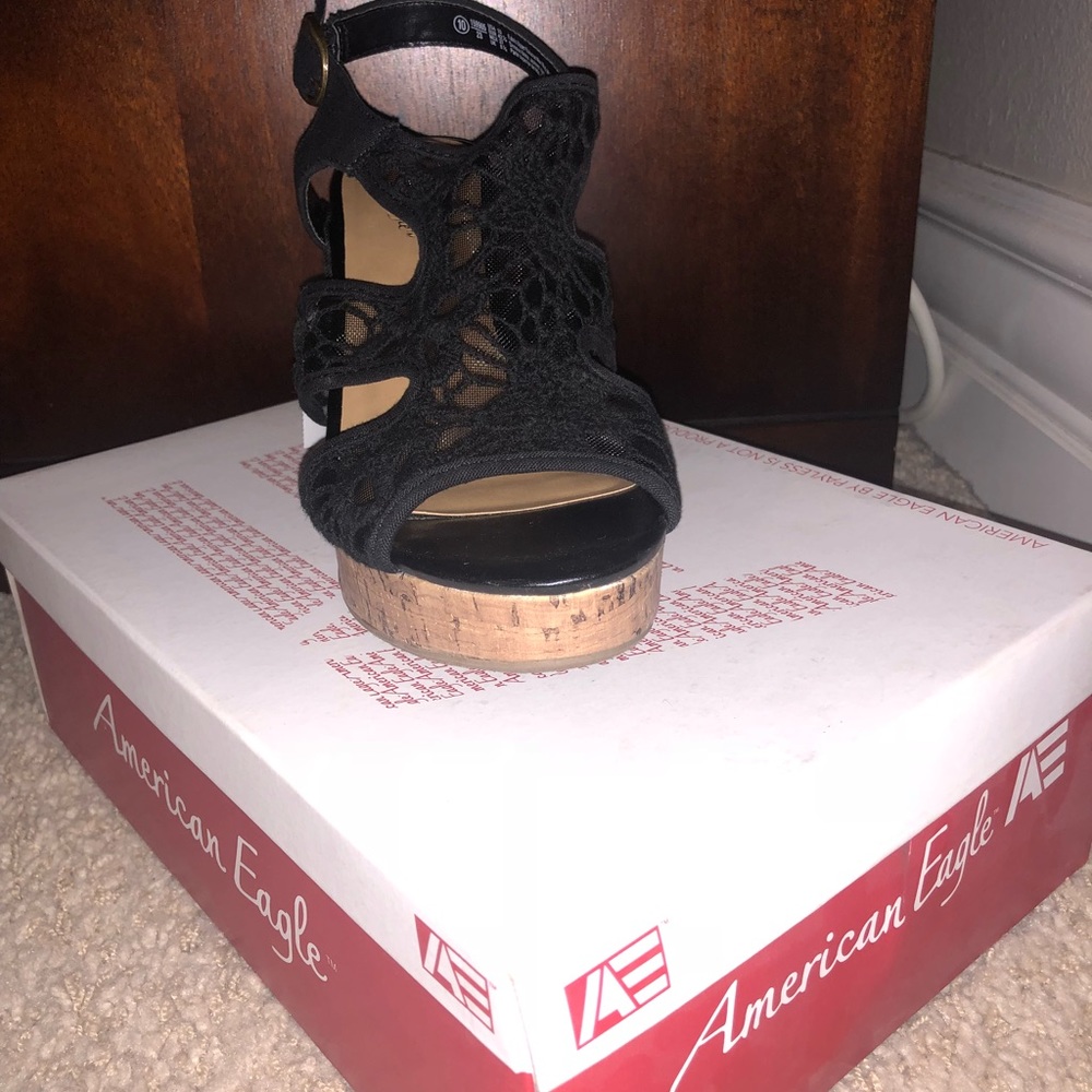 Black lace wedges